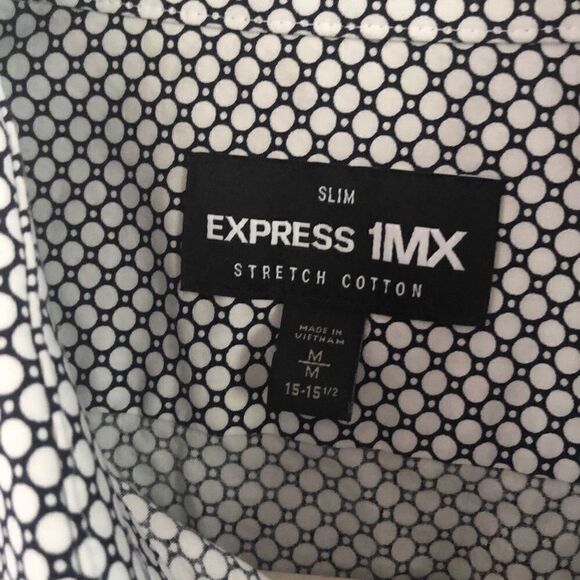 Express Stretch cotton button down men’s shirt, black and white pattern size med - Picture 2 of 4